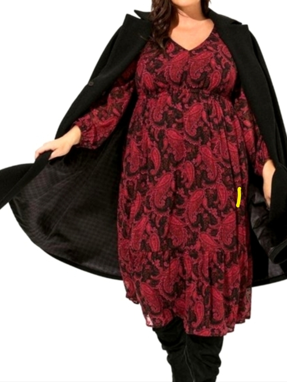 Torrid Sheer Long-Sleeve Flowy Chiffon Tea Length Dress - Paisley- Plus Size 3